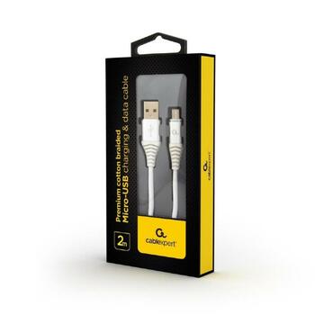 Gembird кабель USB2 на Micro-USB 2м, серебристый, 1 USB 2.0, 1 Micro-USB (CC-USB2B-AMMBM-2M-BW2)