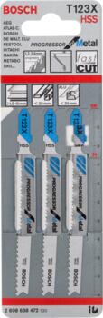 3 figūrzāģa asmeņi T 123 X (Progressor), Figūrzāģiem PRO METAL THICK AND THIN T123XF FIGŪRZĀĢA ASMENS, 2608638472, BOSCH (2608638472)