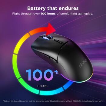 Lenovo bezvadu spēļu pele Legion M220 GY51V60437, 5000 dpi, 2.4 GHz, Bluetooth, USB-C, 7 pogas, RGB apgaismojums, optiskā, balta (GY51V60437)