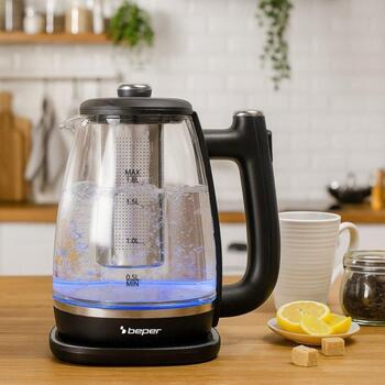 Beper Чайник P101BOL200, 2200 W, 1.8 л, 360° поворот, скрытый нагревательный элемент, LED подсветка, автоотключение (P101BOL200)
