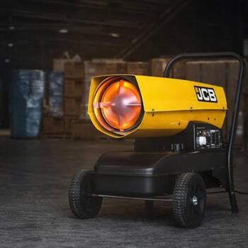 JCB dīzeļdegvielas un petrolejas sildītājs darbnīcām un būvlaukumiem 37kW 800m³ termostats 38L 3.8L/h riteņi JCB-SH140DP24 (JCB-SH140DP24)