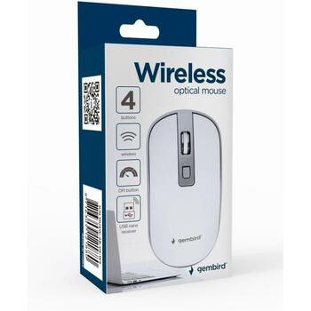 Gembird USB datorpele MUSW-4B-06-WS, 4 pogas, 1600 DPI, RF bezvadu, ergonomisks dizains, akumulators AA (MUSW-4B-06-WS)