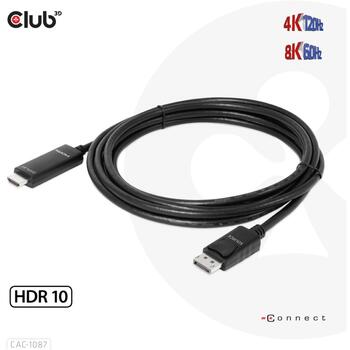 Club3D Видео кабель адаптер CAC-1087, 3м, 7680x4320, 120Гц, HDR10, 2x прямой разъем (CAC-1087)