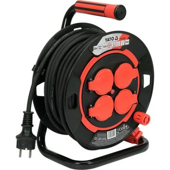 Yato удлинитель на катушке YT-81052, 20м, 3Gx1.5мм², 230В, 50Гц, 16А, IP44, 4 розетки, H05RR-F, 3000Вт, 1000Вт, заземление (YT-81052)