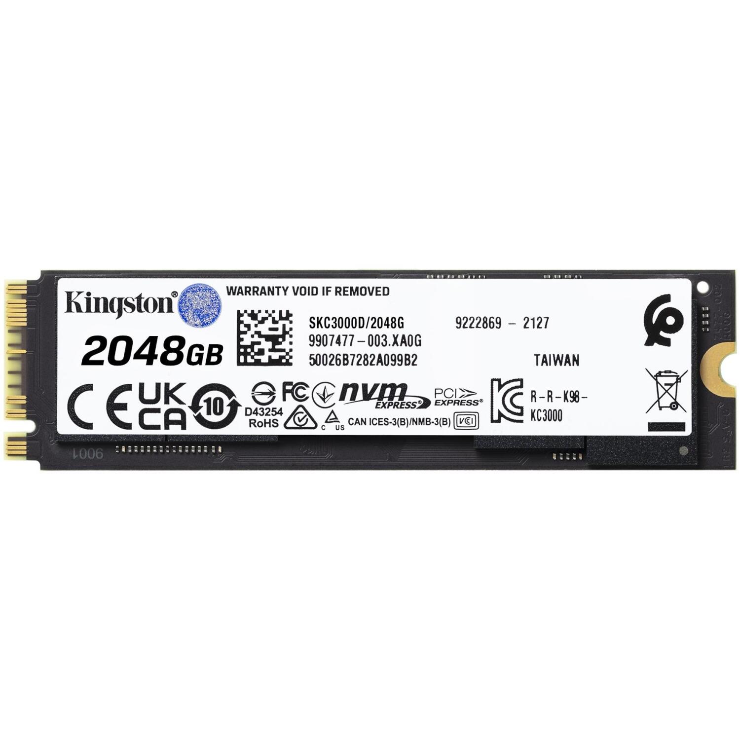 Kingston Твердотельный накопитель KC3000 SKC3000D/2048G, 2048 ГБ, PCIe 4.0, 7000 МБ/с, 3D TLC, Heatsink (SKC3000D/2048G)