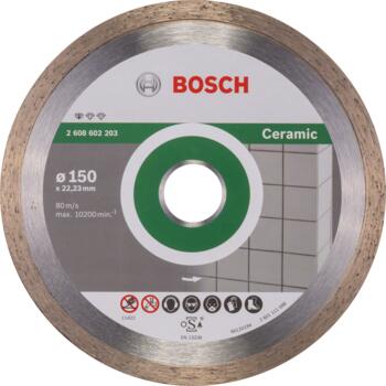 Dim. griešanas ripa FPE 150x22.23 mm, Lielām leņķa slīpmašīnām ar fiksācijas uzgriezni DIMANTA GRIEZĒJDISKS STANDARD FOR CERAMIC, 2608602203 BOSCH (2608602203)