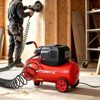 Ecomax virzuļkompresors EMX 0202484, 1300W, 24L, 220-240V, 155L/min, 8bar, bezeļļas, horizontāla tvertne, pārvietojams (0202484&EMX)