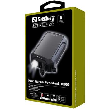 Sandberg 420-65 Обогреватель для рук Powerbank 10000, 10000mAh, 37Wh, 5V/2A, IPX5, USB-C, фонарик (420-65)
