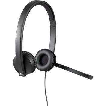Logitech austiņas 981-000575, frekvence 31.5-20000 Hz, kabelis 1.9 m, melna, DSP, trokšņu slāpējošs mikrofons (981-000575)