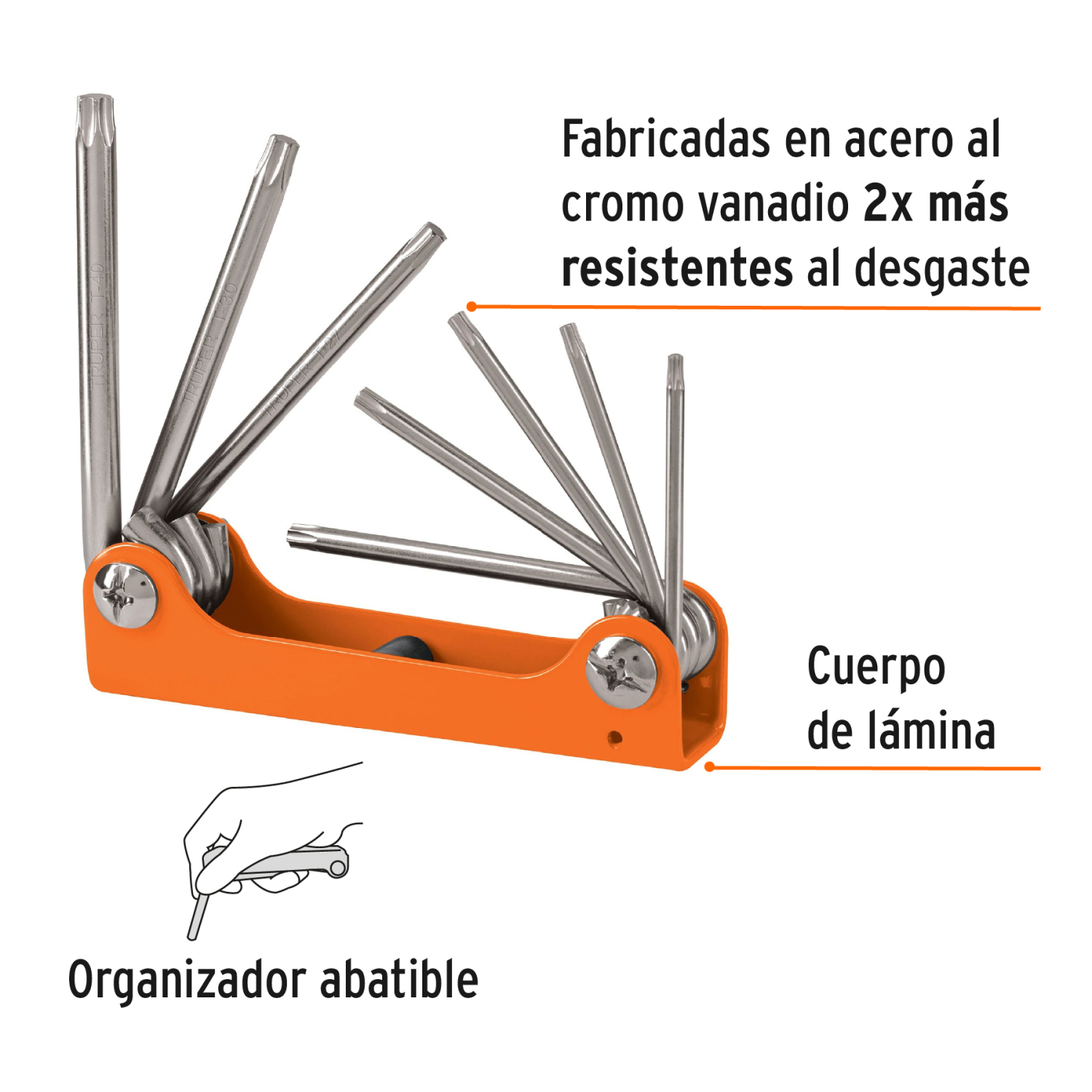 Salokāma torx atslēga (Komplekts) 15569 TRUPER (TORX-8)