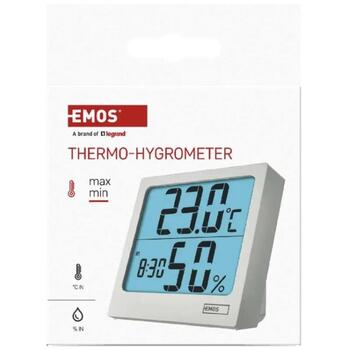 Emos Цифровой термометр с гигрометром E0114N, 1x1,5V AA, 75x64mm, 10-95% RH, кварцевые часы, LED дисплей (E0114N)