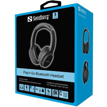 Sandberg Austiņas 126-37, Bluetooth 5.0, 5h, 240h gaidīšanas, 40mm, 32Ω, 110dB, 3.5mm, Micro SD, USB (126-37)