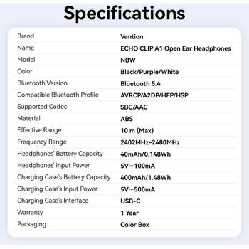Vention наушники МОДЕЛЬ NBWB0-PH, 12mm, Bluetooth 5.4, 10m, IPX4, аккумулятор 40mAh, шумоподавление (NBWB0-PH)