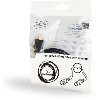 Gembird HDMI-HDMI кабель 4.5м CC-HDMI4L-15, 4K UHD 60Hz, 10 Гбит/с, золотые разъемы, черный/оранжевый (CC-HDMI4L-15)