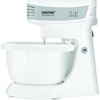 Zelmer Миксер ZHM2459S 70305661P, 700W, 5 скоростей, Турбо, 2 венчика, 2 крюка для теста, резиновая ручка (70305661P)