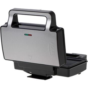 Adler Sviestmaižu tosteris AD 3073, 1000 W, 2 plāksnes, nerūsējošais tērauds/melns, vertikāla uzglabāšana, neslīdošas kājiņas (AD 3073)