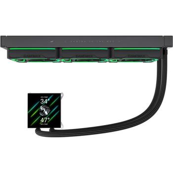 Gamemax procesora šķidruma dzesētājs HAILSTORM 360 LCD BK, 66.89 cfm, TDP līdz 330W, ARGB ventilators, 800-2000 rpm (HAILSTORM 360 LCD BK)