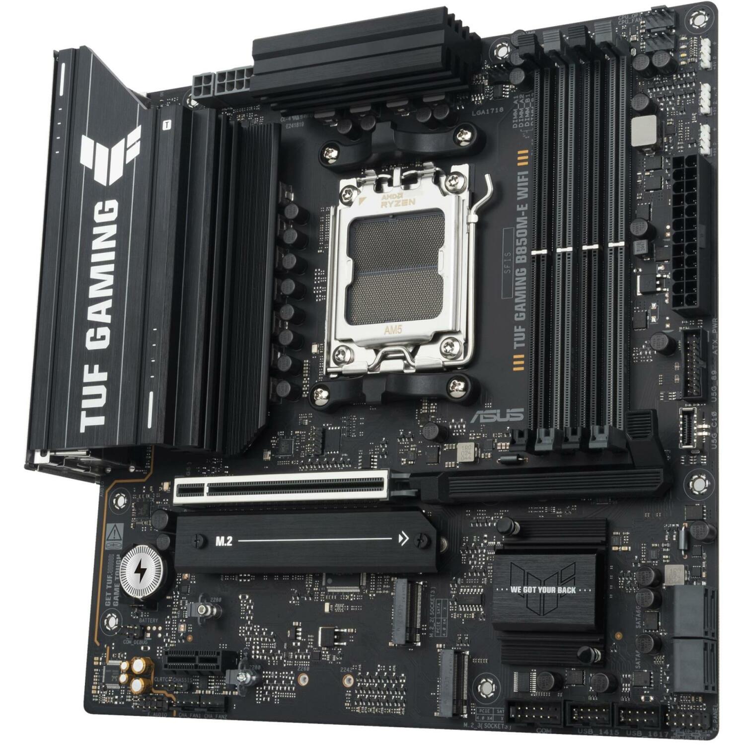 Asus Mātesplate TUF GAMING B850M-E WIFI, AMD AM5, DDR5, 256 GB, 3x M.2, 1x HDMI 2.1, 2.5Gb Ethernet, Wi-Fi 6E (TUF GAMING B850M-E WIFI)
