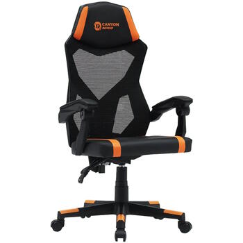 Spēļu krēsls ar mesh atzveltni 90°–135° regulējama atzveltne Class-3 gāzes pacēlājs līdz 120 kg Flow MCH01 Melns-Oranžs CNE-MCH01 CANYON (CNE-MCH01)
