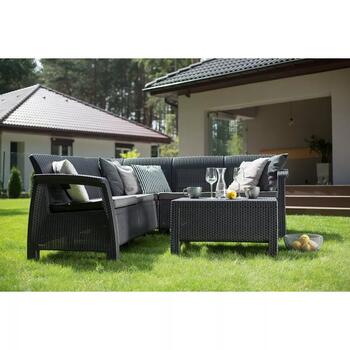 Keter Corfu Relax Set комплект садовой мебели 29202123939, серый, угловой диван 190x190x79см, стол 77x57x42см, имитация ротанга (29202123939)
