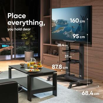 Onkron televizora statīvs TS2771-B, 40-80 collu, maksimālā slodze 65.5 kg, VESA 200x200-700x400 mm, 2 plaukti, melns (TS2771-B)
