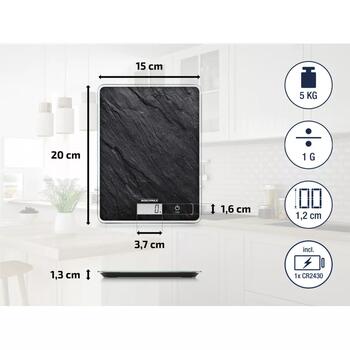 Soehnle Page Compact 300 Slate 1061515, электронные кухонные весы, 5кг, 1г, 12мм ЖК-дисплей, TARA, сенсорное управление (1061515)