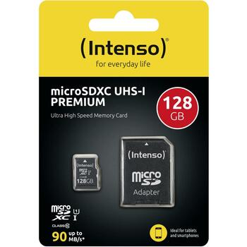 Intenso microSDXC 3423491 128 ГБ, UHS-I, 90 МБ/с, Класс 10, U1, Устойчив к ударам, Устойчив к температуре, Устойчив к рентгену (3423491)