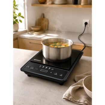 Brock HP 2009 индукционная плита, 2000 Вт, керамическая поверхность 25x25 см, ЖК-дисплей, 8 уровней температуры, таймер (HP 2009)