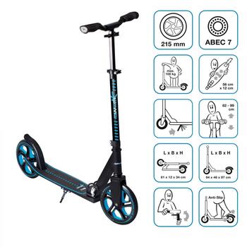 MUUWMI Aluminium Scooter PRO skrejritenis 215 mm, zils (AU 567)