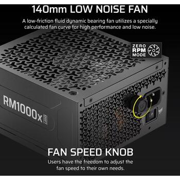 Corsair barošanas bloks RM1000x SHIFT CP-9020300-EU, 1000W, 140mm ventilators, Cybenetics Gold, ATX12V 3.1, PCIe 5.1 (CP-9020300-EU)