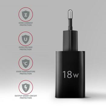 Axagon зарядное устройство ACU-QC18 18W 1× USB-A QC 3.0, Входное напряжение 100-240V, Защита питания, Черный (ACU-QC18)