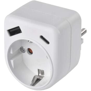 Emos Адаптер P0075, 1×, 1×USB-A 5V/2,4A/12W, 1×USB-C 5V/3A/15W, 3680W, IP20, защита от детей (P0075)