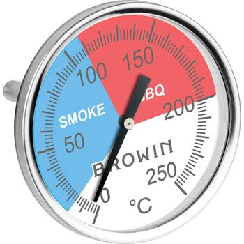 Browin 101200 BBQ termometrs, 0-250°C, 5,2cm, analogais, nerūsējošais tērauds, balts ciparnīca (101200)