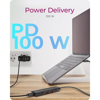 Raidsonic USB centrmezgls IB-HUB1437-CPD, 4 x USB 3.2 Gen 2, 10 Gbps, strāvas piegāde, alumīnija/plastmasas korpuss (IB-HUB1437-CPD)