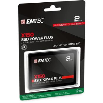 Emtec SSD 2.5 Sata X150 2000GB Power Plus ECSSD2TX150, 2 TB, 520 MB/s, 500 MB/s, SATA III 6 Gb/s, 2 000 000 часов (ECSSD2TX150)