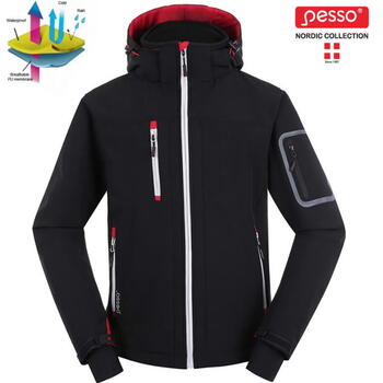 Softshell jaka, ar kapuci, melna, L, Pesso, ACROPOLISL, 96% poliesteris, 4% Spandex, 310 g/m² (ACROPOLISL)
