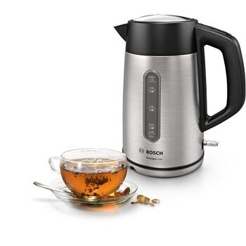 Bosch Чайник TWK4P440, 2400 Вт, 1.7 Л, Нержавеющая сталь, 360° поворотная база, Черный/Нержавеющая сталь (TWK4P440)