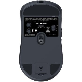 White Shark BORS-B 12000 DPI беспроводная игровая мышь, 54г, 5 кнопок, USB-C, RF 2.4 GHz, Bluetooth (BORS-B)
