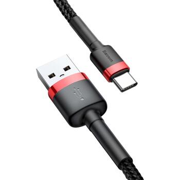Baseus Cafule USB kabelis CATKLF-C91, USB-A–USB-C, 2m, 2A, 480Mbps, QC3.0, alumīnija sakausējums, pīts, Velcro (CATKLF-C91)