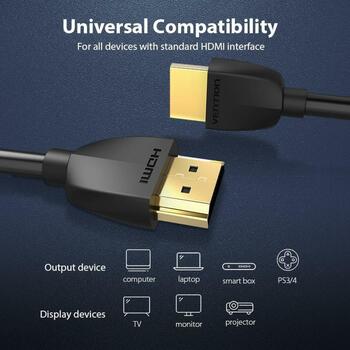 Vention HDMI kabelis 2M AAIBH, 2m, 18Gbit/s, 4.5mm, 3D, zelta kontakts, elastīgs, melns (AAIBH)