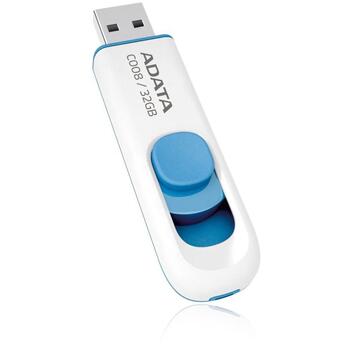Adata USB флешка C008 AC008-32G-RWE, 32 ГБ, USB Type-A, Белый/Синий, Без крышки, Портативный (AC008-32G-RWE)