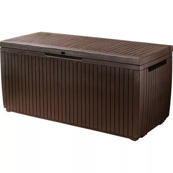 Keter Springwood Storage Box 305L коричневый, 29202378590, 305L, 123x53x57см, устойчив к погоде, сиденье для 2 (29202378590)