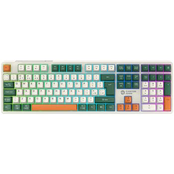 Bezvadu mehāniskā spēļu klaviatūra 108 taustiņi RGB 2.4 GHz + Bluetooth + USB Whisper-Quiet Brown Shadder GKW-11 Balta CND-SKBW11 CANYON (CND-SKBW11)