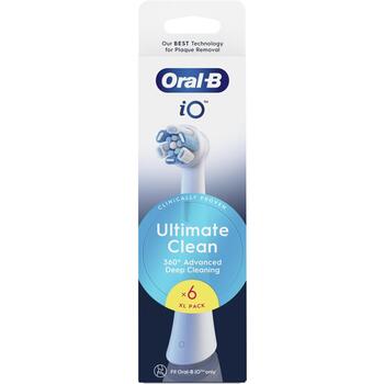 Oral-B nomaināmas zobu birstes galviņas iO UltimateClean iO UC EB6 WH, 6 gab, balta, pieaugušajiem, vidēja cietība, iO sērija (iO refill UltimateClean White 6)
