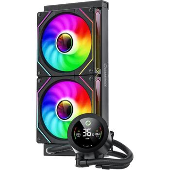 Gamemax procesora šķidruma dzesētājs ICEBURG 240 DIGITAL BK, 58.8 cfm, TDP līdz 245W, 800-1800 rpm, 4-pin PWM, 36.9 dBA (ICEBURG 240 DIGITAL BK)