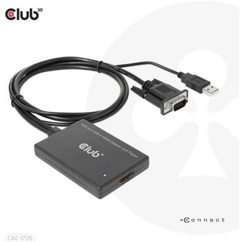 Club3D adapteris CAC-1720 VGA uz HDMI, 1 HDMI, 1 USB 2.0, 1 15pin D-sub, 0.6m (CAC-1720)