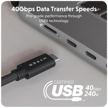 Hyper HyperDrive Next USB4 Type-C veiktspējas kabelis HD6500BKGL, 1.2 m, 240 W, 40 Gbps, 8K atbalsts, PD 3.1 (HD6500BKGL)