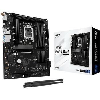 Asrock Dēlis B860 PRO-A WIFI, DDR5-SDRAM, 256 GB, 4 DIMM, 1 M.2, 4 SATA III, 2.5 Gb/s LAN, Wi-Fi 6E, RGB LED (B860 PRO-A WIFI)