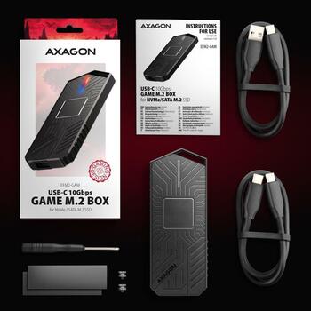 Axagon корпус SSD EEM2-GAM M.2 NVMe/SATA USB-C 10Gbps, черный, 130 x 55 x 13 мм, 0.5 м кабель (EEM2-GAM)