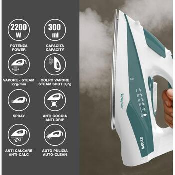 Beper Gludeklis P204FER005, 2200 W, 300 ml, 25–27 g/min, tērauda zole, vertikāls tvaiks, ūdens izsmidzināšana (P204FER005)